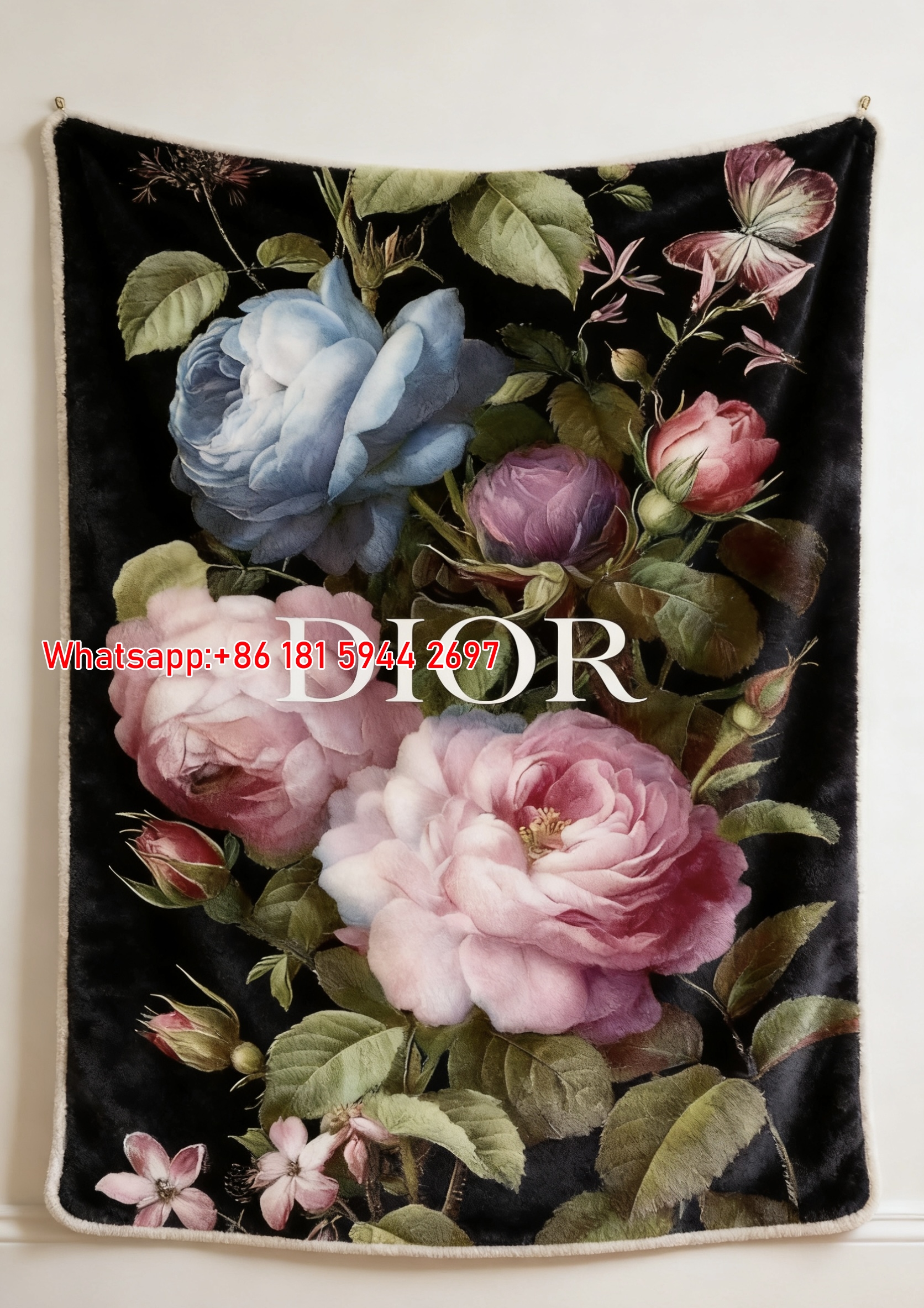 Dior Vintage Floral Rose Flannel Blanket Throw Sofa Decor D136